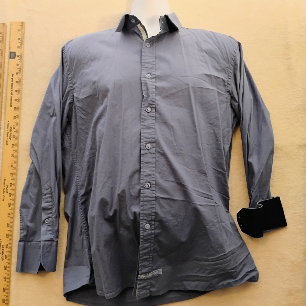 English Laundry Mens Slim Fit Stretch Shirt Gray Flip Cuff 16.5 x 32/33